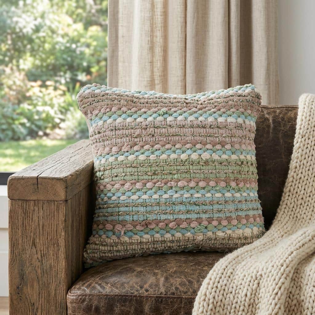HomeRoots 18" Blue And Green Cotton Striped Throw Pillow