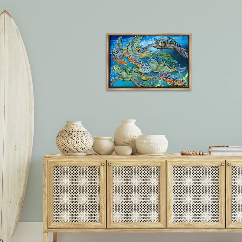 Stupell Tortoise Family Underwater Swim Framed Floater Canvas Wall Art Design By Tim Jeffs