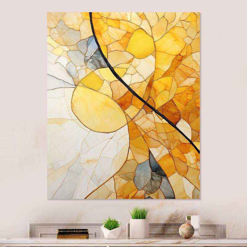 Designart "Yellow Solar Panels Sunlight Collage II" Abstract Collages Yellow Metal Wall Art - Modern Metal Art Work