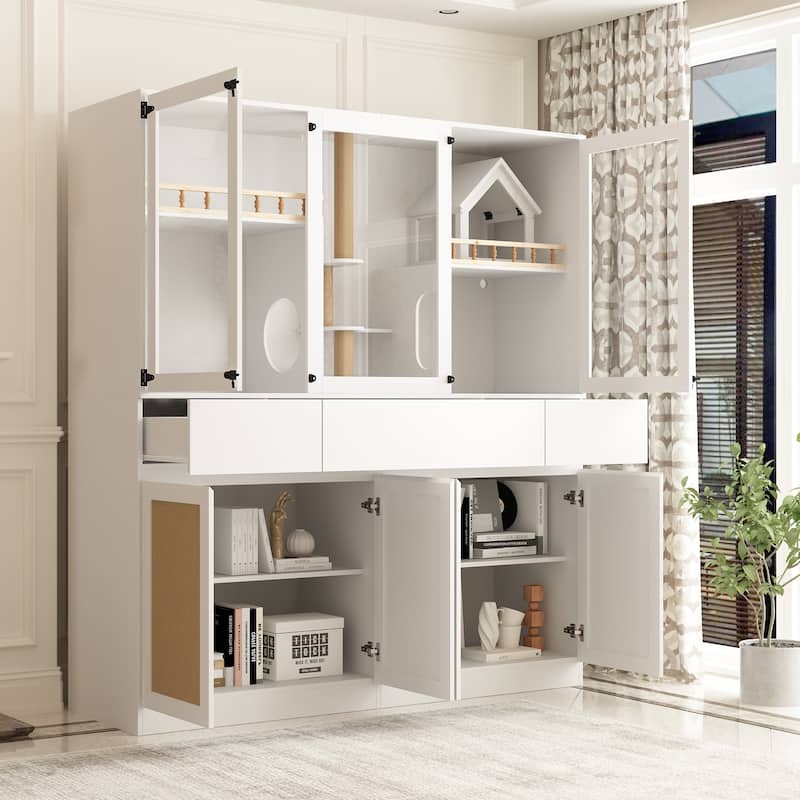 63" Modern Pet Display Hutch with Storage Shelves for Home Organization