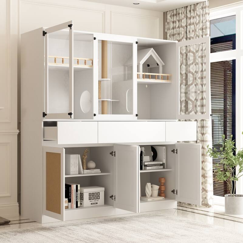 Pet Storage Cabinet Display Shelves 63" Wide Cat and Dog Organizer