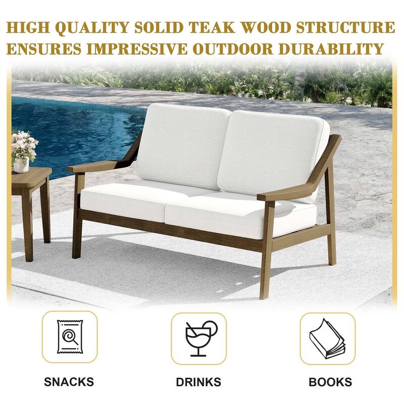 Outdoor Teak Wood Slat Back Patio Loveseat Sofa