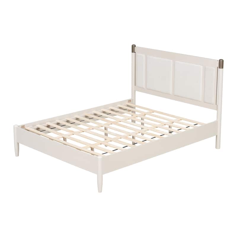 Solid Wood Platform Bed Frame, No Box Spring Needed, Upholstered Headboard Wingback Bed, Wood Slat Support