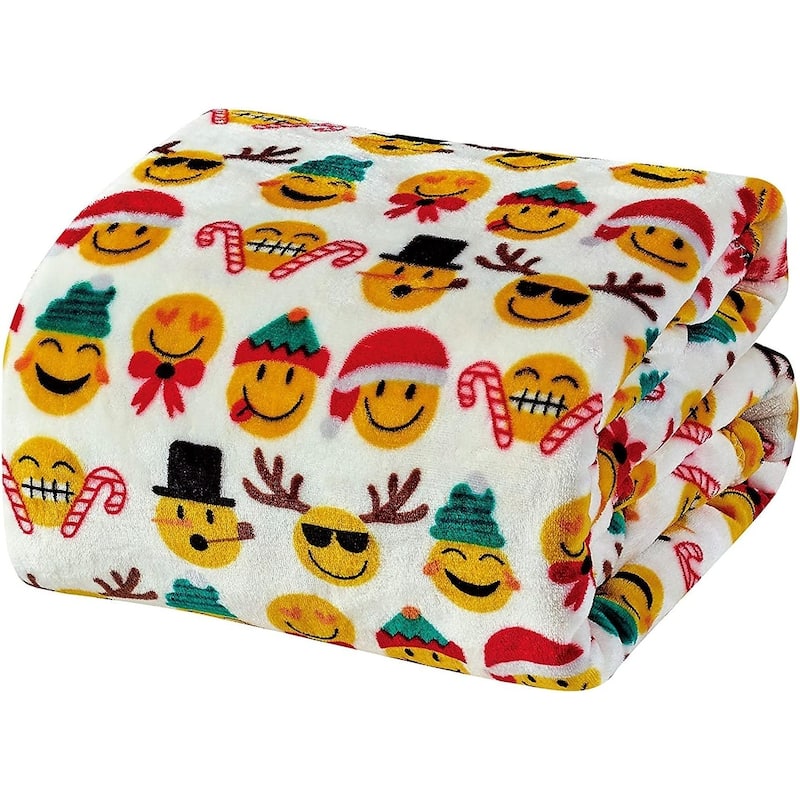 NobleHouse Santa's Little Helper Collection Festive and Cuddly Holiday Microplush Throw Blanket (50'' x 60'') - Christmas Smiles