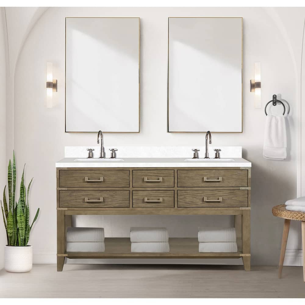 Norwalk 60 in W x 22 in D Black Oak Double Bath Vanity and Cultured Marble Top