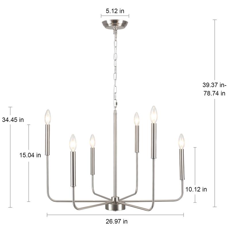 Farmhouse 6-Light Classic Metal Chandelier, Candle Style Chandelier for Dining Room Living Room Bedroom Kitchen