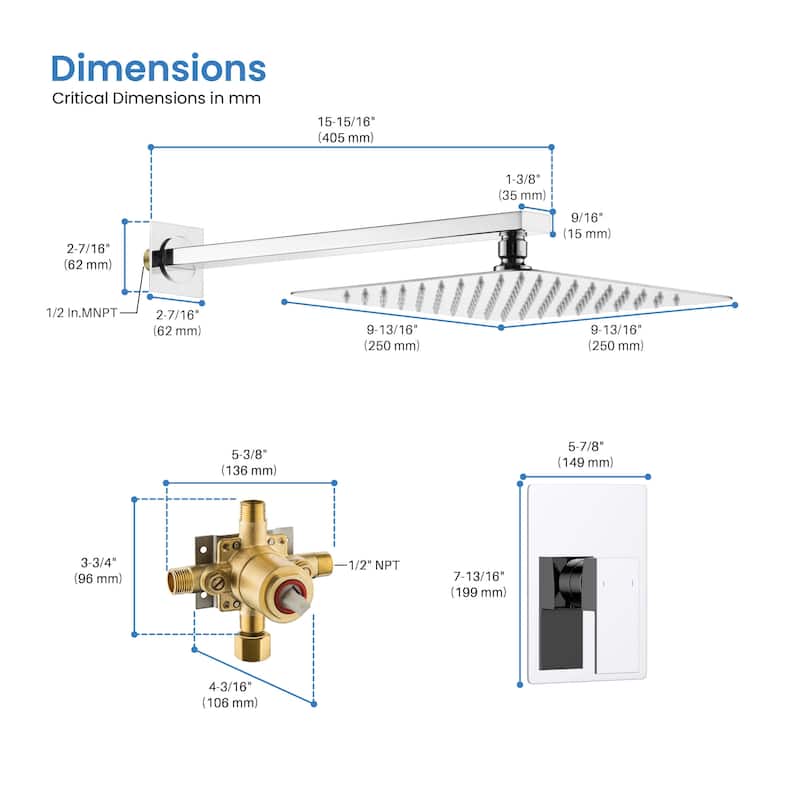 Cube Pressure Balanced Single Function Shower System with Rough In Valve