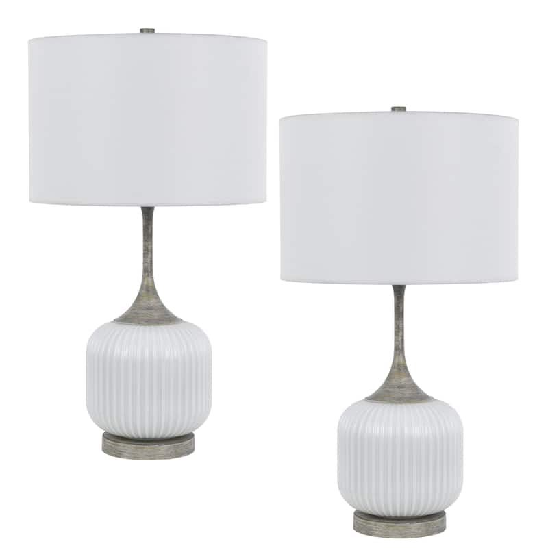 Myra Table Lamp Set of 2, Fluted Accent Glass Base, White Fabric Shade