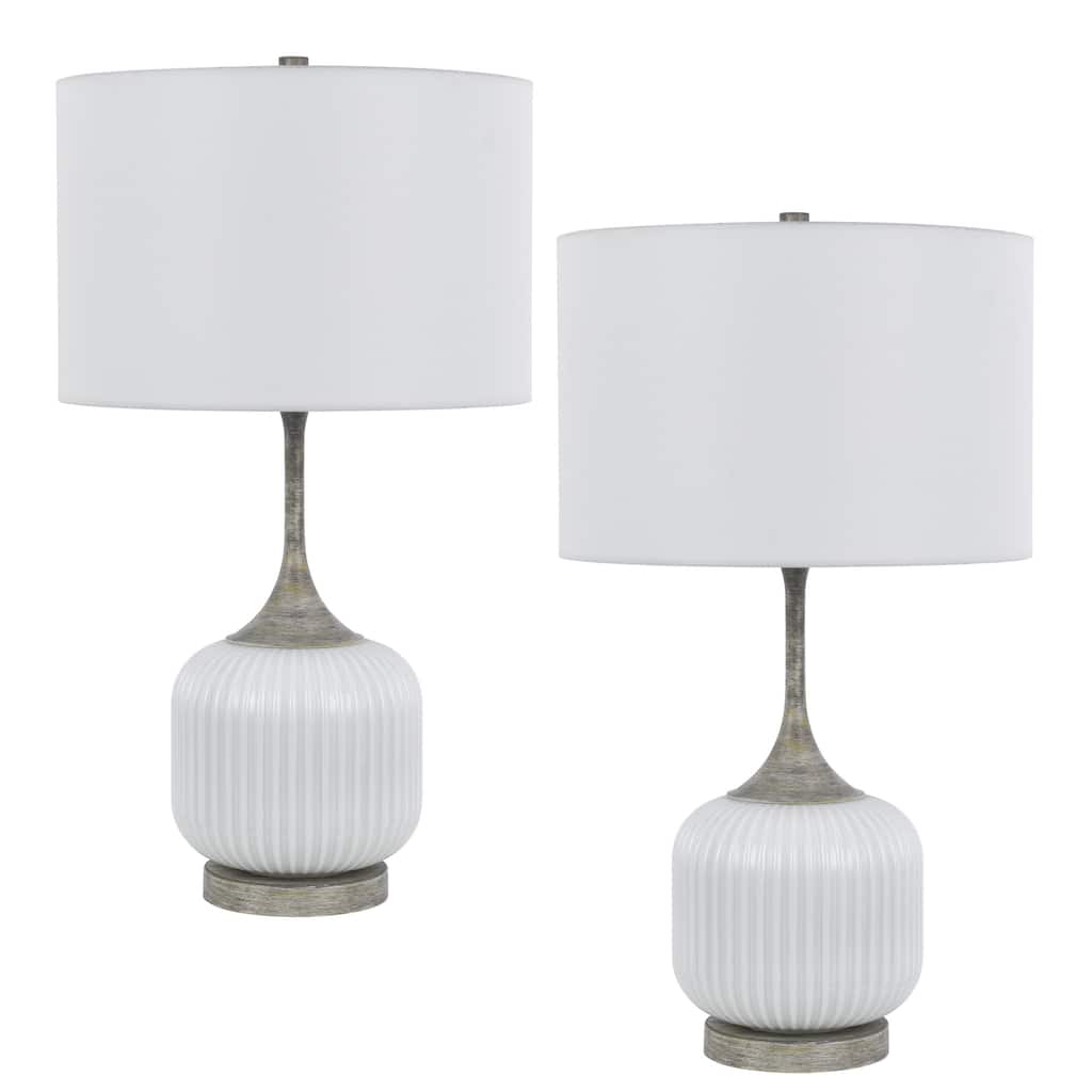 Myra Table Lamp Set of 2, Fluted Accent Glass Base, White Fabric Shade