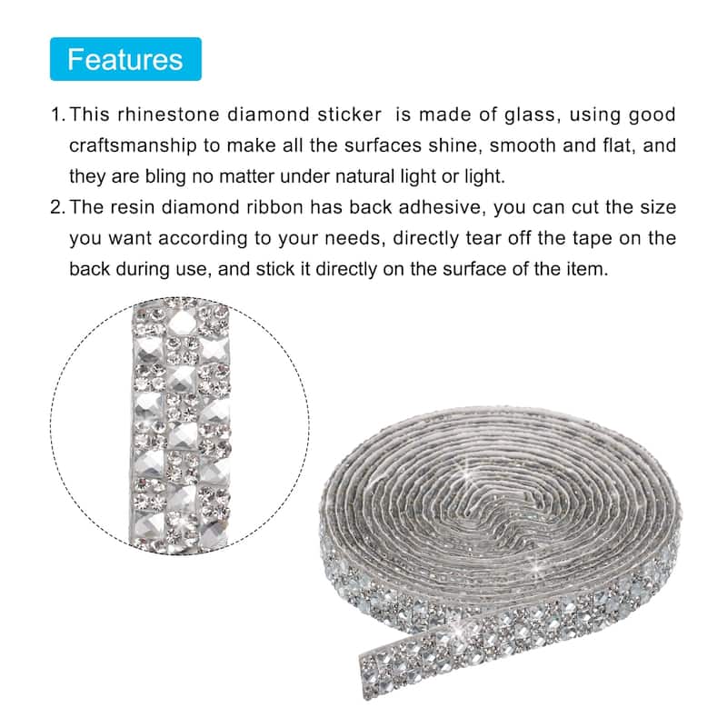 3 Roll 1 Yard 12mm Self Adhesive Crystal Ribbon 3 Style Bling Stickers