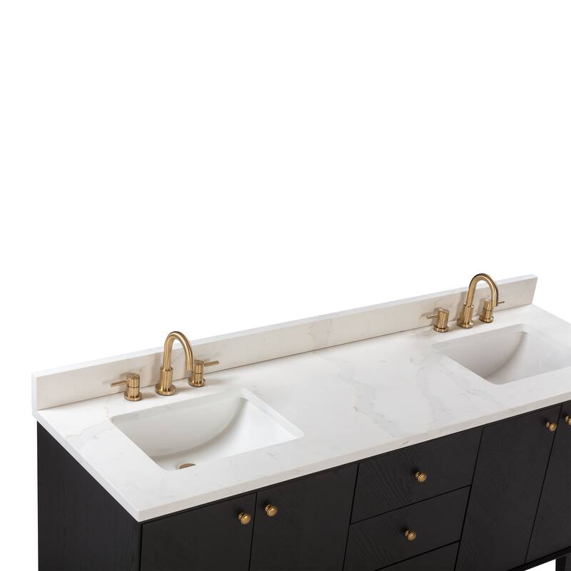 Avanity Adele 73 in. Vanity Combo in Black Oak finish with Calacatta Quartz Top