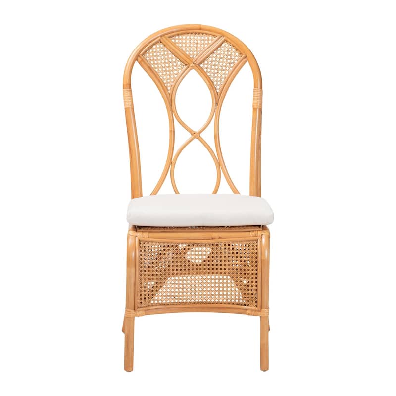 Elsa Natural Rattan Dining Chair - Handcrafted Wicker Side Chair with Openwork Back and Woven Detailing, Coastal Boho Seating