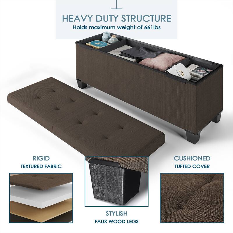 Empyrean Tuffted Folding Foot Rest Storage Ottoman Bench with Storage Bins