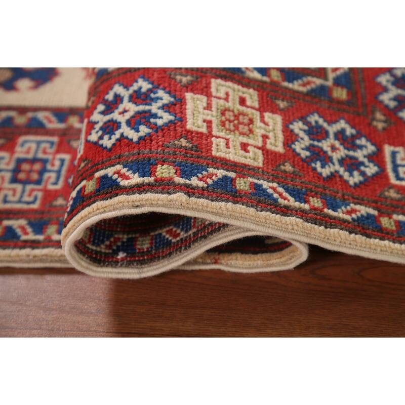 Geometric Kazak Accent Rug Handmade Oriental Wool Carpet - 2'9" x 4'1"