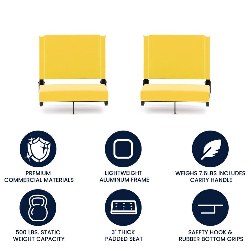 Padded Stadium Chairs with Handles and Bleacher Hooks (Set of 2) - 14"D x 18"W x 18"H