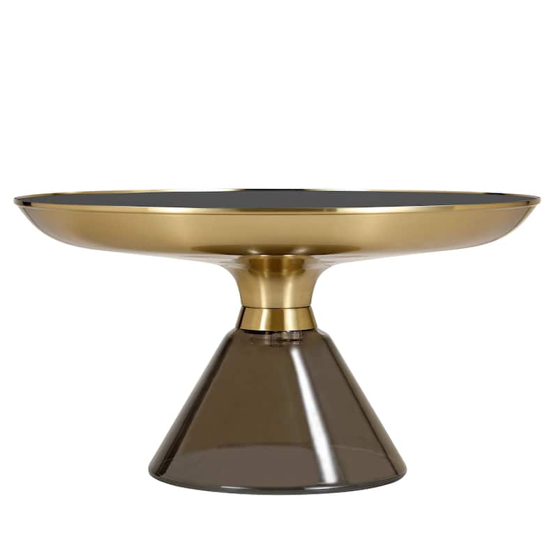 30-Inch Coffee Table Round Glass Tabletop with Gold Iron Rim and Glass Base