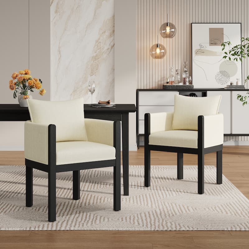 Christopher Knight Home - Callahan Linen Upholstered Dining Chair with Armrests - 2 Piece - White+Black