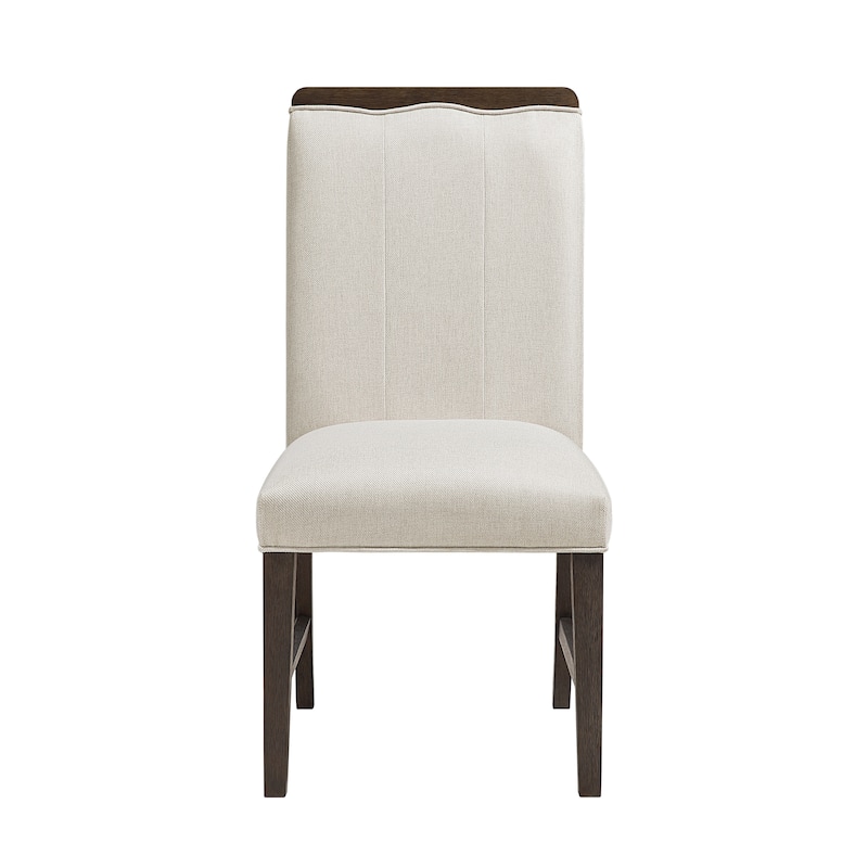 Contemporary Dining Set of 2 Side Chairs Beige Fabric Upholstery Brown Finish Wooden Furniture
