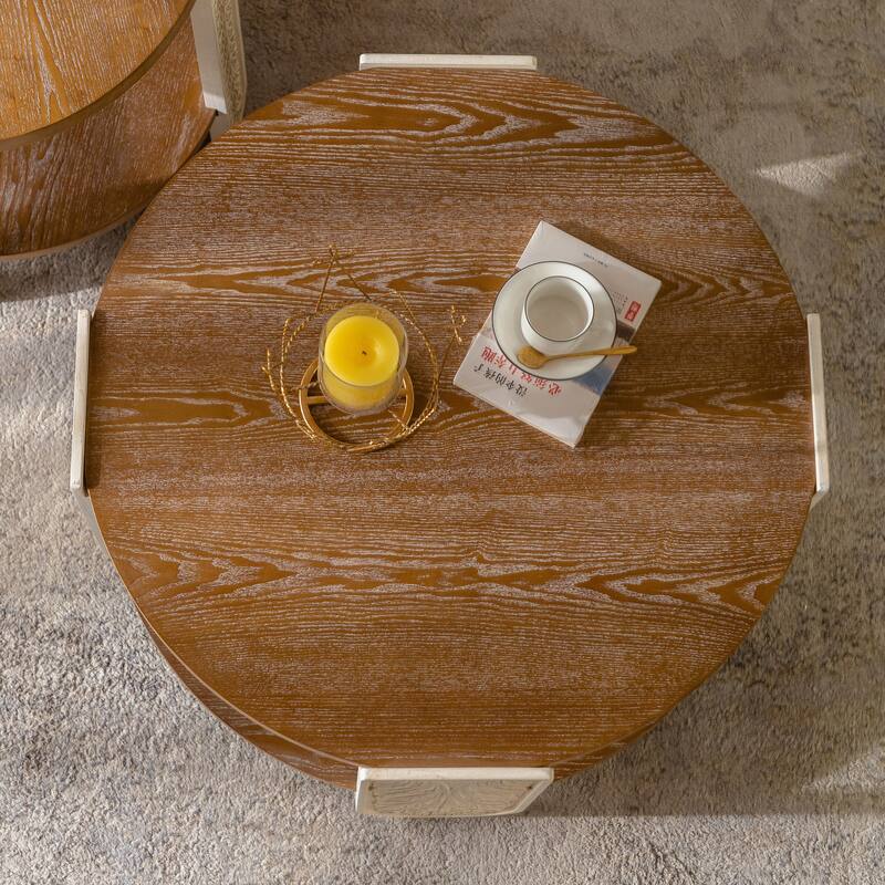 Carved Wooden Coffee Table, Retro End Table With Double-Layer Storage, Small Side Table, Palace Style Bedside Table