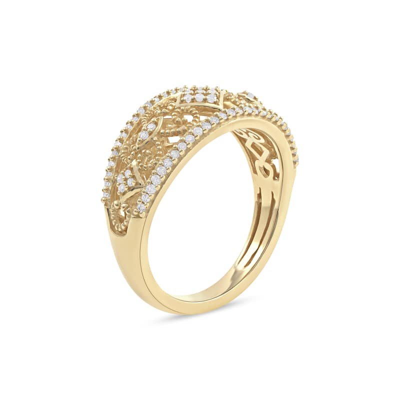 1/5ct TDW Diamond Vintage Style Fashion Ring in 10k Yellow Gold for Women
