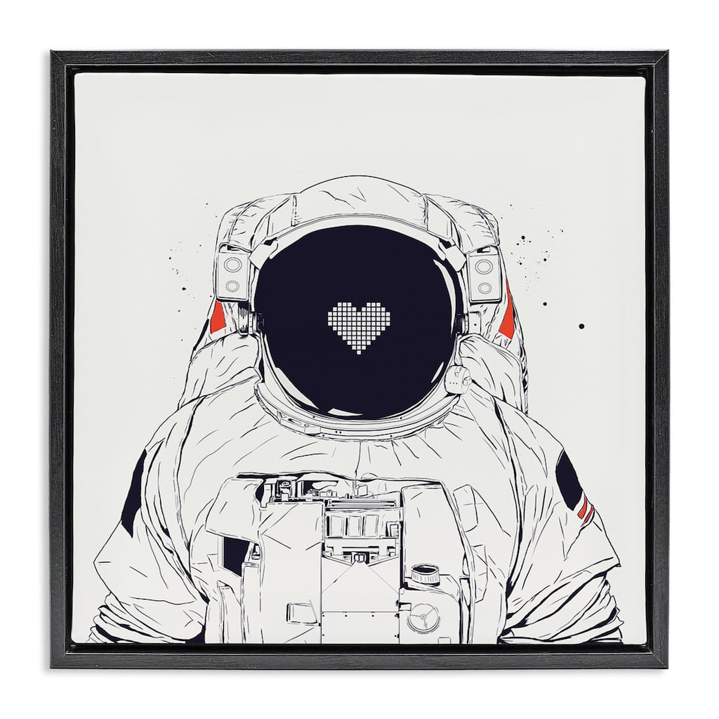 Stupell Minimal Astronaut with Heart Framed Floater Canvas Wall Art Design By Balazs Solti