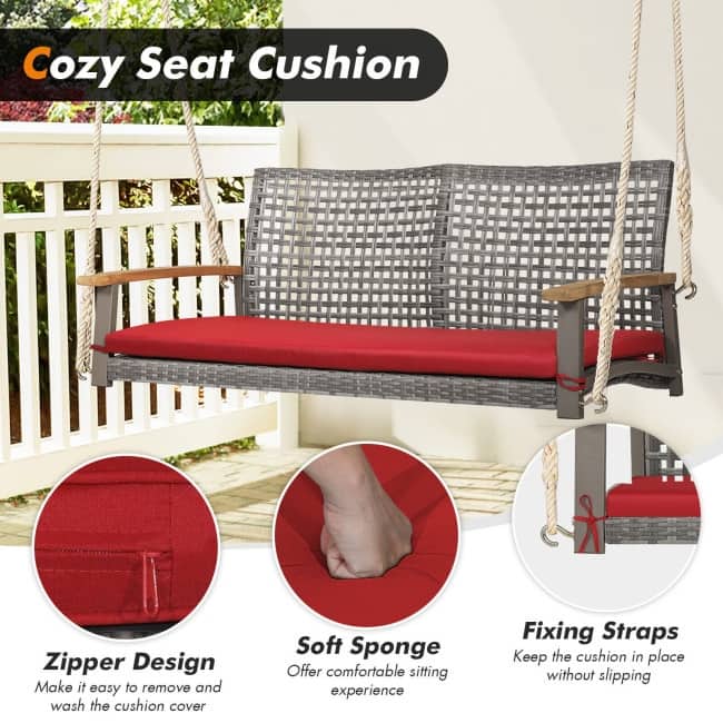 2-Person Patio Wicker Hanging Swing Chair - 55" x 27" x 21.5" (L x W x H)