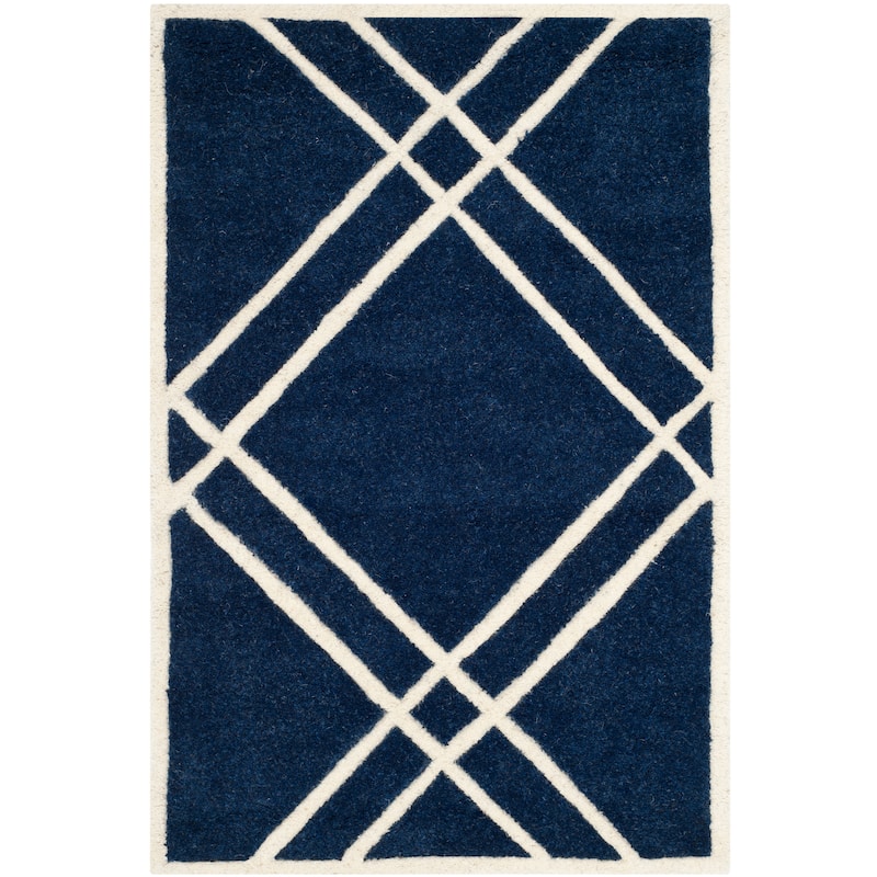 SAFAVIEH Handmade Chatham Geronda Modern Moroccan Wool Rug - 2' x 3' - Dark Blue/Ivory