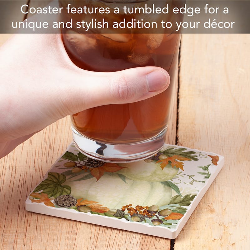 Stone Tumbled Tile Coasters, Farmhouse Pumpkin Stack, Set of 4