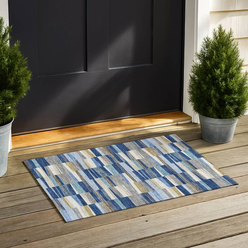 Machine Washable Indoor/ Outdoor Modern Antonito Chantille Rug - Navy - 1'8" x 2'6"
