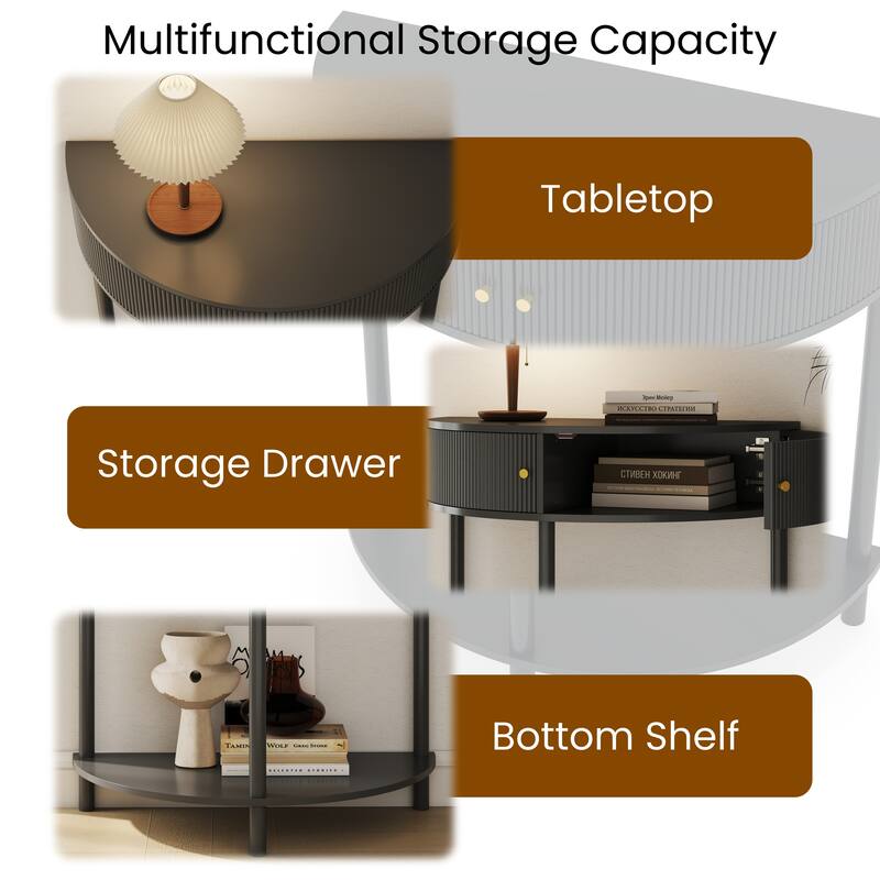 Half Moon Shaped Console Table with 2 Storage and Bottom Shelf,Small Entry Desk,End Table