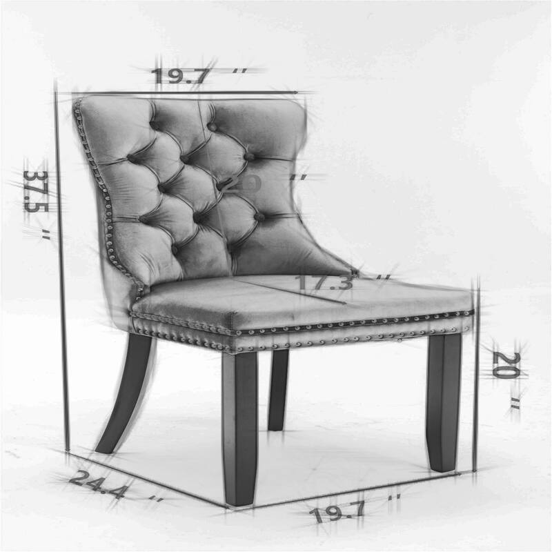Tufted Solid Wood Velvet Upholstered Dining Chair with Chrome Steel Plating Legs Set of 2