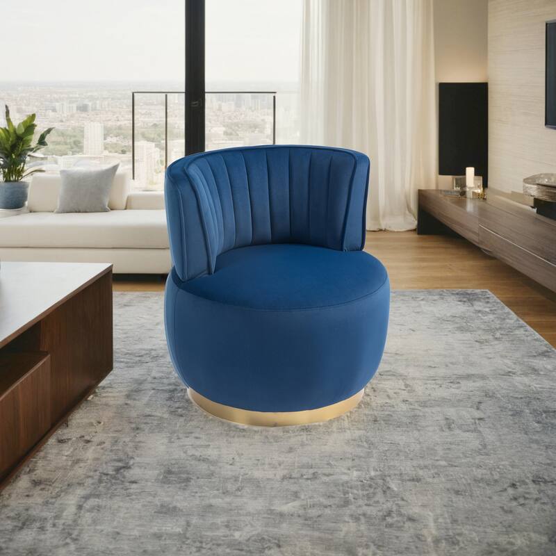 360 Swivel Barrel Chair, Velvet Modern Accent Chair, Upholstered Mid Century Comfy Arm Chair, Round Sherpa Side Chair - Navy Blue