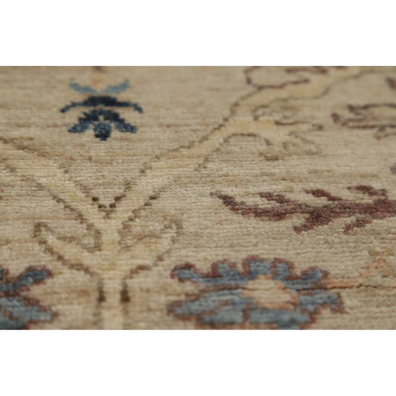 Hand Knotted Oriental 100% Wool Carpet Transitional All-Over Beige & Ivories Oushak Runner Rug - 12' 5'' X 3' 0''