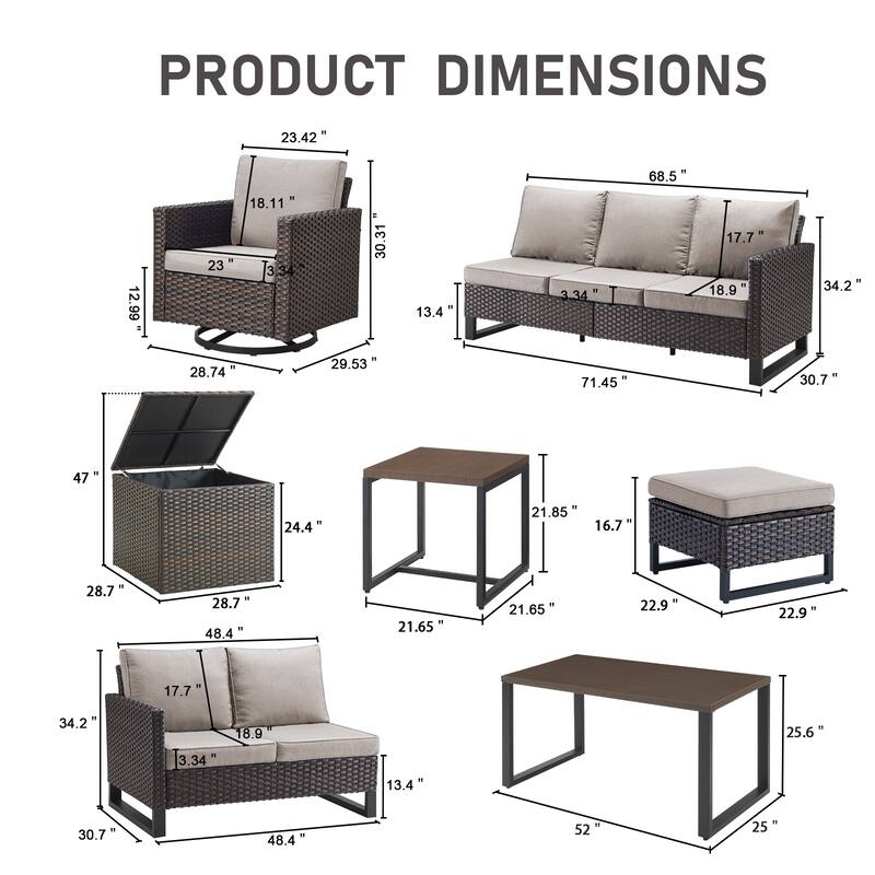 Gymojoy 6-8 Person All-Weather Wicker Outdoor Conversation Set Seating Group With Swivel Chairs And Ottomans