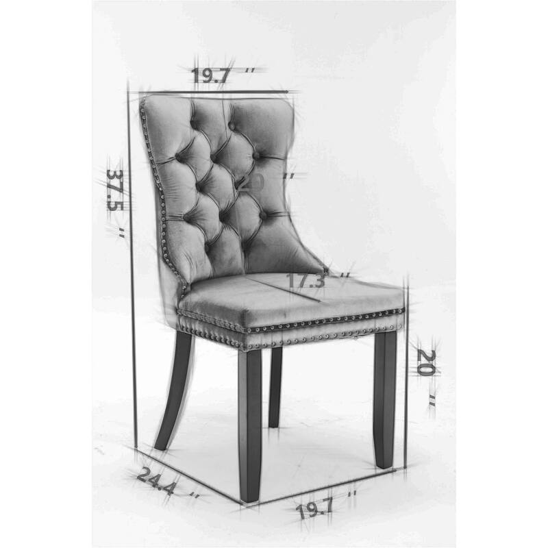 High-end Tufted Solid Wood Contemporary Flax Upholstered Linen Dining Chair with Wood Legs Nailhead Trim 2-Pcs Set,Gray