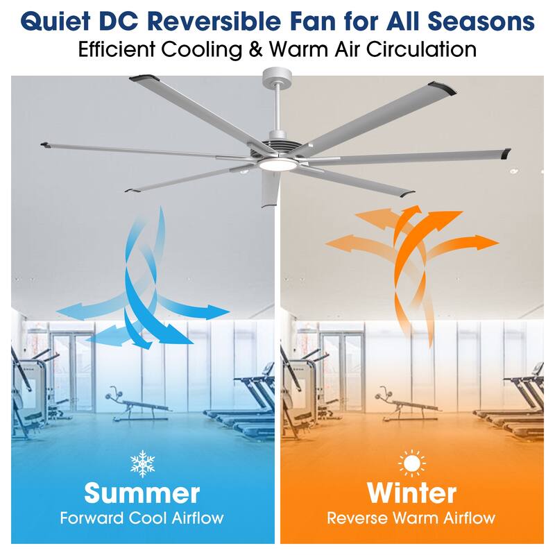 100" Indsutrial Silver Extra Larger Commercial Ceiling Fan with Light and Remote