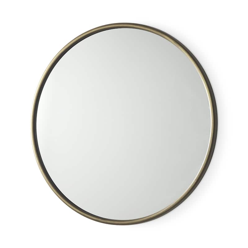 HomeRoots 36" Antiqued Gold Metal Round Framed Accent Mirror - 35.83 in. x 35.83 in. x 0.98 in.