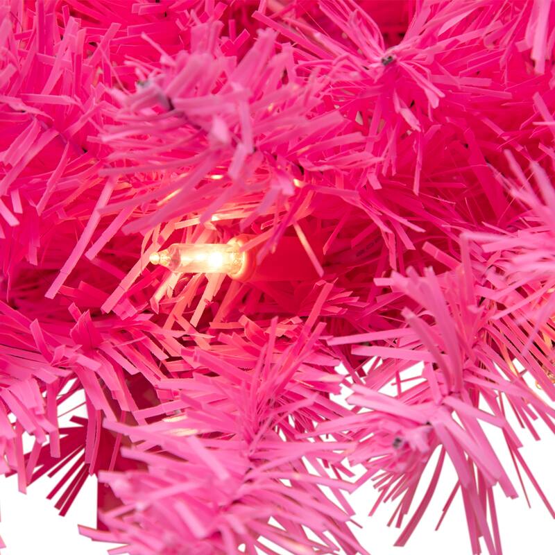 Pre-Lit Artificial Pine Christmas Wreath - 36" - Pink - Clear Lights