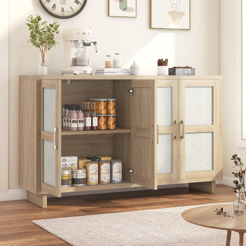 EROMMY Modern Sideboard Buffet Cabinet with Fluted Doors, 2-Door Storage Console Table for Kitchen, Dining Room & Living Room - Rattan-Woven Doors - Wood