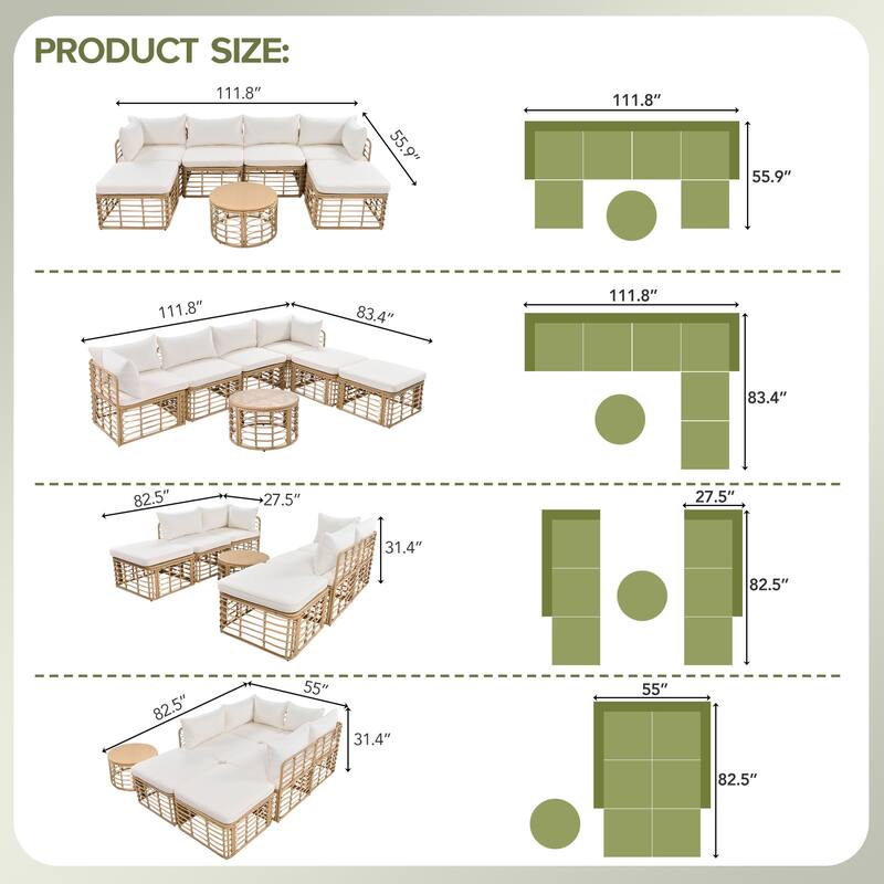 7-Pieces Outdoor Wicker Modular Sectional Sofa Set with Coffee Table, Free Combination