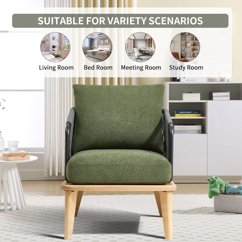 Living Room Casual Wooden Hand Braided Rope Armchair Rattan Chair for Living Room Apartment