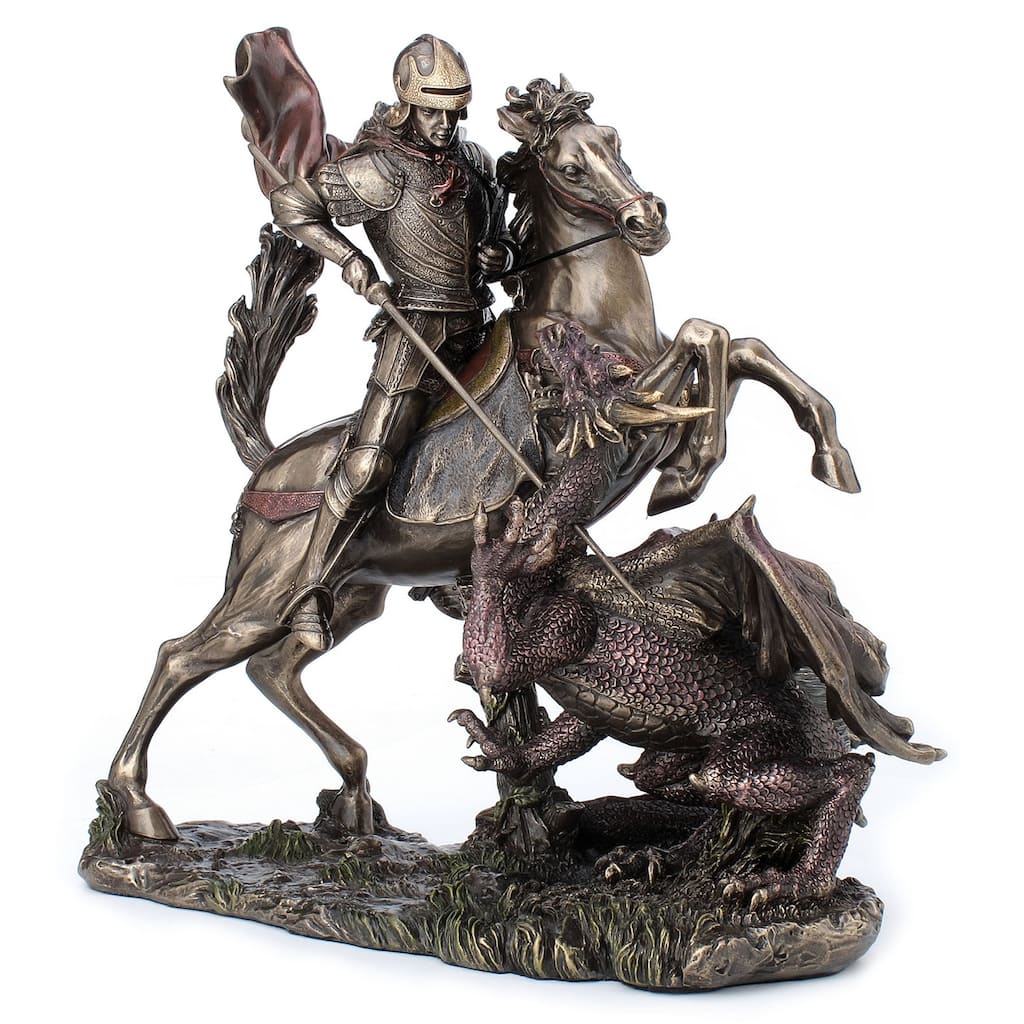 11.42" H ST. GEORGE THE DRAGON SLAYER Cold Cast Bronze - 6.3"x11.42"x10.63"