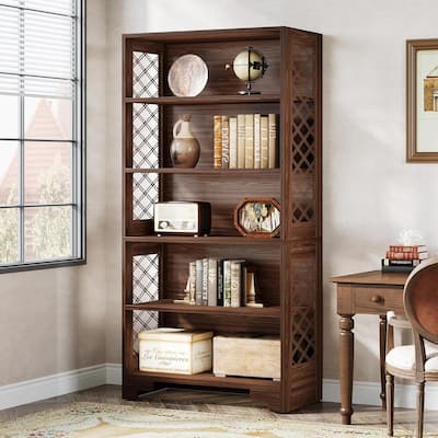 70.8" Bookcase, 6-Tier Vintage Tall Bookcase 5-Shelf Display Rack Storage Shelves