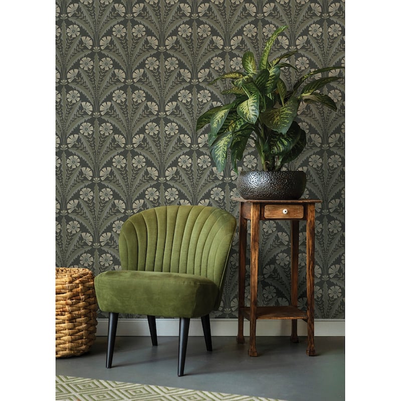 Chesapeake Tap Root Charcoal Floral Damask Wallpaper