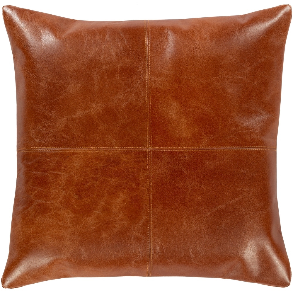 Shearling Charcoal Saddle Leather Lumbar Pillow