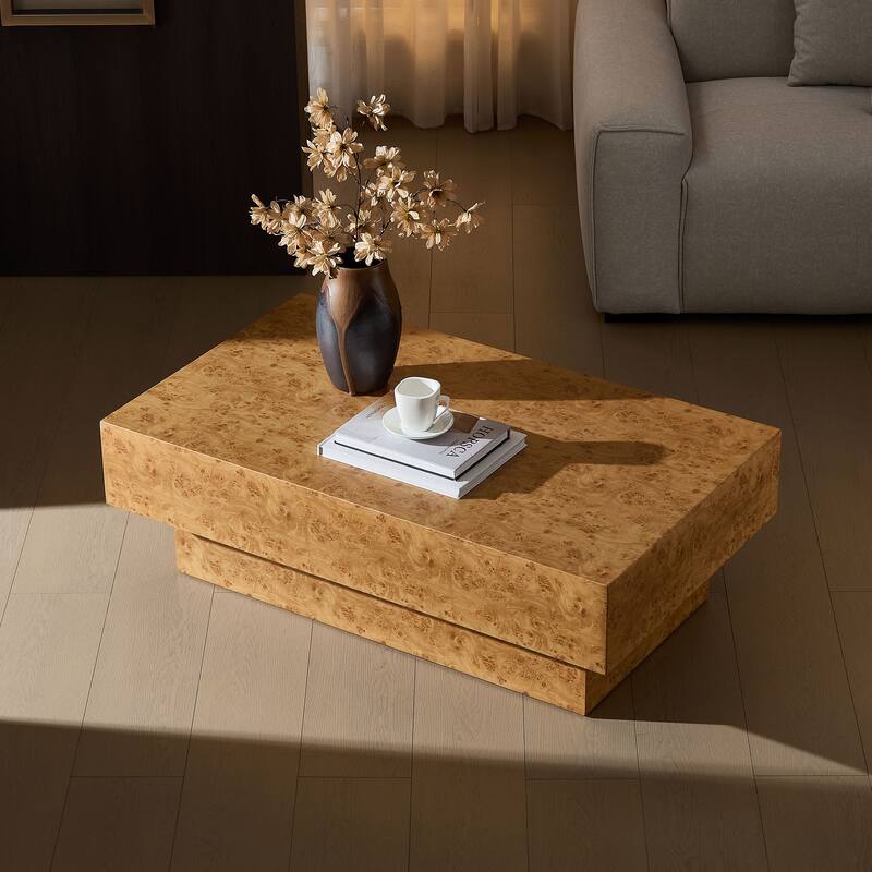43.31 Inch Burl Wood Pattern Coffee Table,Rectangle Mid-Century Modern Table for Living Room