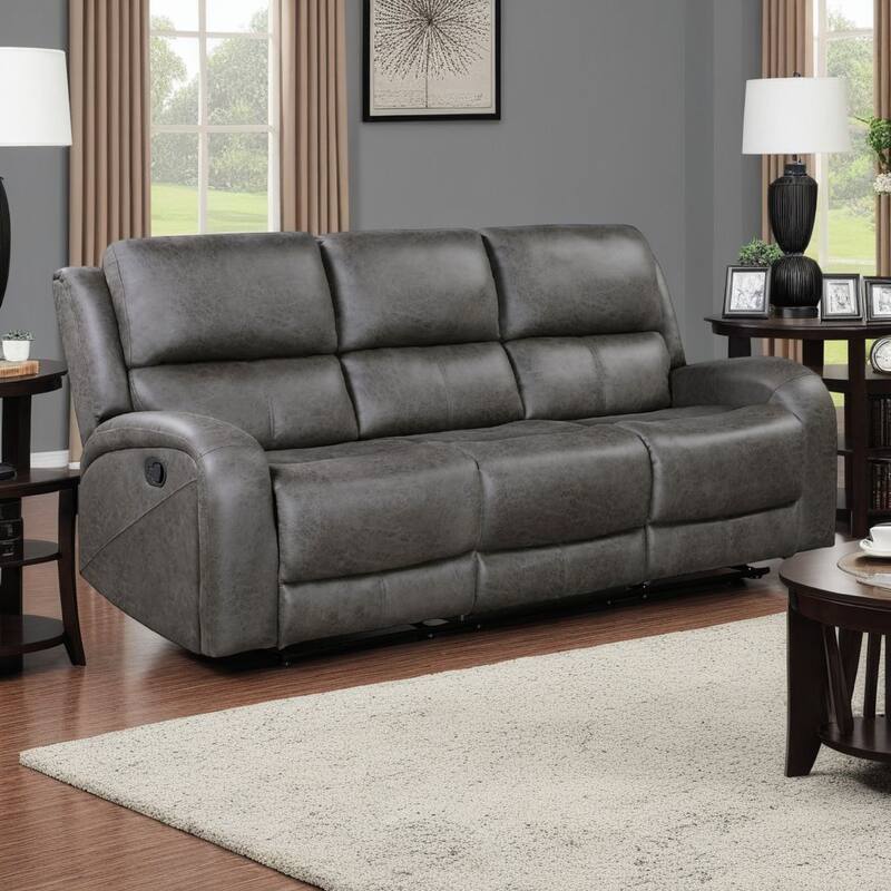 Patsy Manual Double Recliner Sofa, Gray Polished Microfiber 85 Inch
