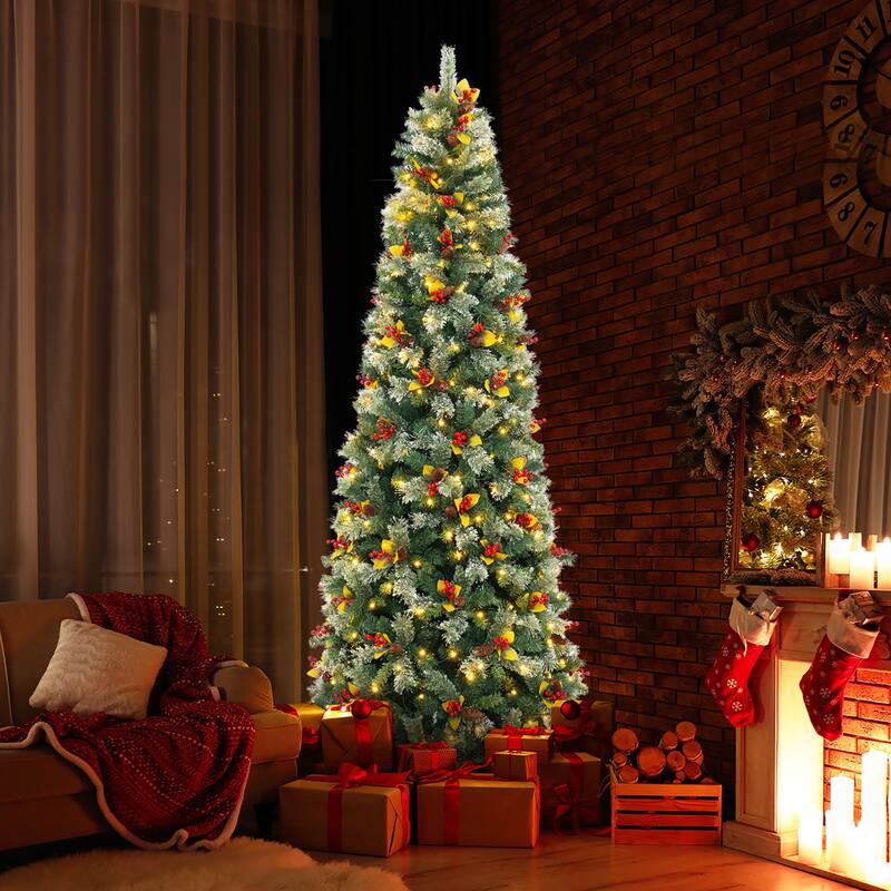 Gymax 5/7.5/9 FT Artificial Xmas Tree w/ 1416 Branch Tips 560 Warm