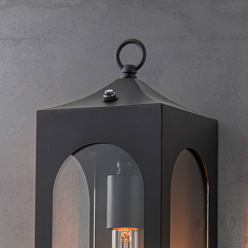 CraftHome Unique/Statement Dusk to Dawn Outdoor Wall Light with Clear Glass Farmhouse Black Exterior Wall Sconce