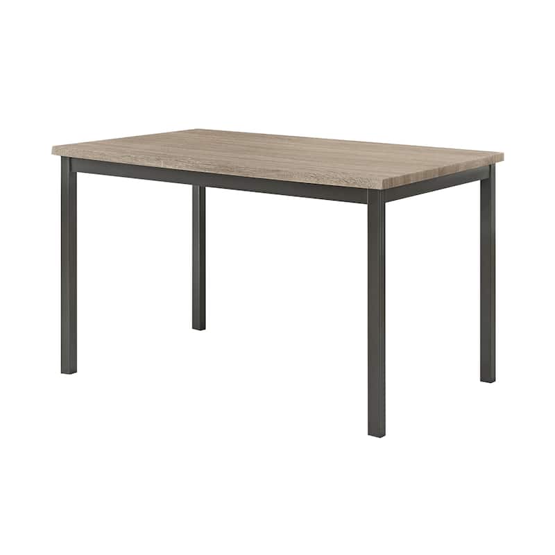 Contemporary Metal Dining Table With Wooden Top, Gray & Black